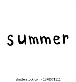 Vector illustration. Hand lettering "Summer". Handwritten calligraphy design. Lettering. Funny letters. For coloring. Design brochures, sites about the summer, vacation, vacation, vacation at sea.