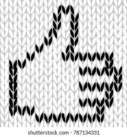 Vector illustration of hand made knitted thumb up like, in black and white