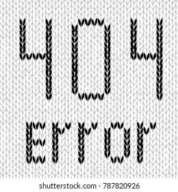 Vector illustration of hand made knitted web site 404 error, page not found, in black and white