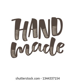 Vector illustration of Hand made lettering. Graphic elements for design of label, sticker or tag. Calligraphic sign for packaging, handcrafted goods and promotion
