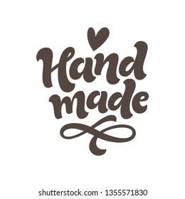 Vector illustration of Hand made lettering. Graphic elements for design of label, sticker or tag. Calligraphic sign for packaging, handcrafted goods and promotion