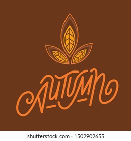 Vector illustration of hand made lettering Autumn and fallen leaves from a tree.