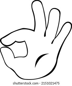 Vector illustration of a hand making an ok or perfect gesture, drawn in black and white