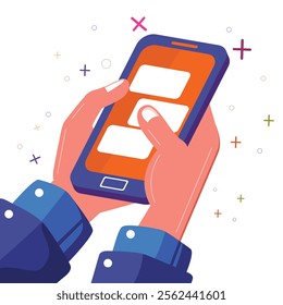 Vector illustration of a hand with a mobile phone.