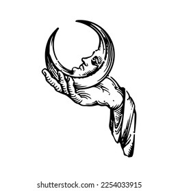 vector illustration of hand with moon