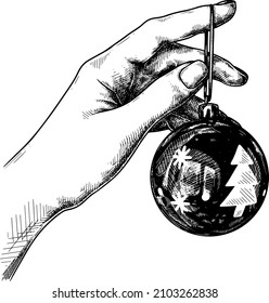 Vector illustration of a hand with a New Year's ball.