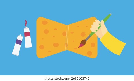 Ilustración vectorial de mano con pincel y un trozo de queso.