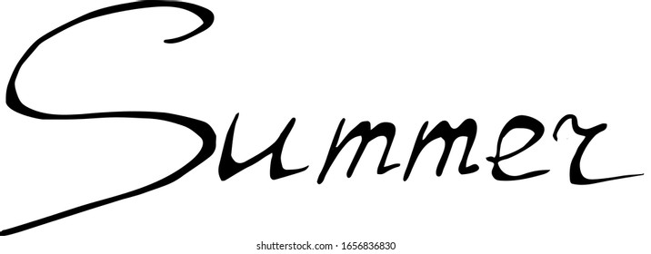 Vector illustration. Hand painted word summer. Calligraphic inscription in black pen. Element for creating design.