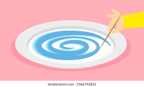 Vector illustration of a hand painting a drop of water on a plate