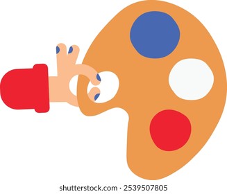 Vector illustration of a hand with a palette in a flat cartoon style. Creative spirit of French art. French art festivals, creativity and self-expression. The illustration is suitable for web design,