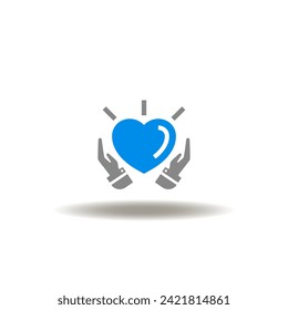 Vector illustration of hand palm caring and heart. Icon of mental health care.