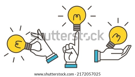 Vector illustration of a hand, palm and light bulb representing a solution