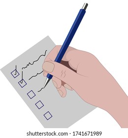vector illustration, hand with paper for text, isolate on white background, for different design