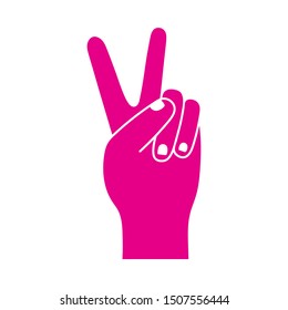 Vector illustration of a hand peace sign - Victory icon - Pink isolated simple object on white background