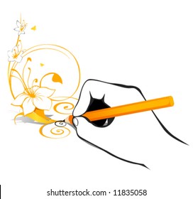 vector illustration of hand with pencil