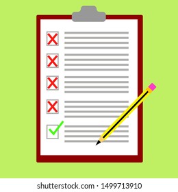 Vector illustration of a hand with a pencil on a checklist document