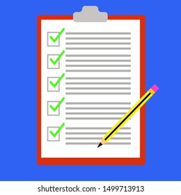 Vector illustration of a hand with a pencil on a checklist document