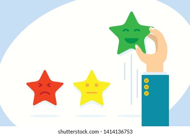 Vector illustration hand pick stars. Concept feedback consumer or customer review evaluation, satisfaction