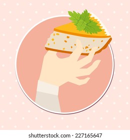 Vector illustration with hand with piece of cake