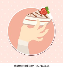 Vector illustration with hand with piece of cake