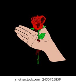 vector illustration of a hand pierced by a rose