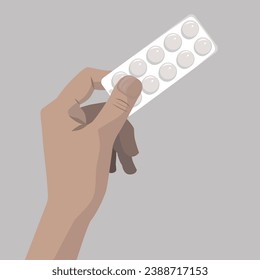 Ilustración vectorial de una mano con píldoras. Medicinas en mano.