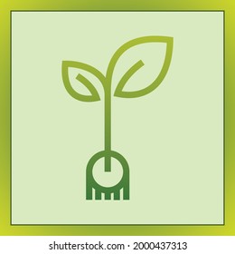 Ilustración vectorial de la mano con brote de planta. Símbolo de cuidado y protección ambiental. Icono de plantar pasto para la jardinería.