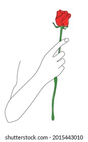 Vector illustration of hand and plants. A hand holds out a young, juicy rose from around the corner.