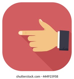 Vector illustration of a hand pointing internet flat icon.
Hand pointing long shadow icon.
Finger pointing gesture.

