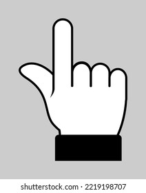 Vector illustration of a hand pointing towards the top icon on gray background.
