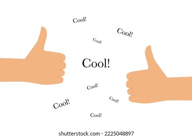 Vector illustration. Hand pose concept. Male or female hands with finger up. Inscriptions "Cool!". Cartoon style. Suitable for a sticker or emoji for messengers.