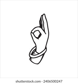 vector illustration of hand posing okay