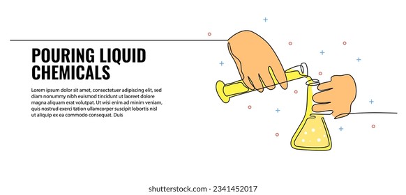 Vector illustration the hand pouring liquid to the chemical tube. Modern flat in continuous line style.