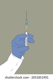 Vector illustration of a hand preparing a medical injection for a patient