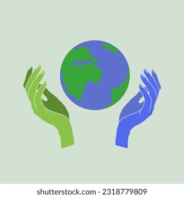 vector illustration of the hand protecting the earth icon. for poster design needs etc.