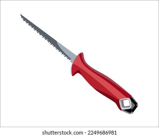 Vector Illustration Hand Pruning Folding Saw isolated. Carpentry hand tools. This saw is used to cut a wide range on the large end of wood thicknesses or trim live shrubs and trees.