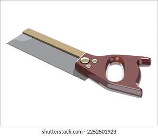 Vector Illustration Hand Pruning Folding Saw isolated. Carpentry hand tools. This saw is used to cut a wide range on the large end of wood thicknesses or trim live shrubs and trees.
