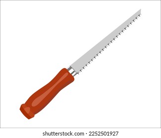 Vector Illustration Hand Pruning Folding Saw isolated. Carpentry hand tools. This saw is used to cut a wide range on the large end of wood thicknesses or trim live shrubs and trees.