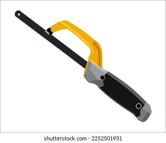 Vector Illustration Hand Pruning Folding Saw isolated. Carpentry hand tools. This saw is used to cut a wide range on the large end of wood thicknesses or trim live shrubs and trees.