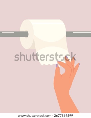 Vector illustration of Hand pulling toilet paper.