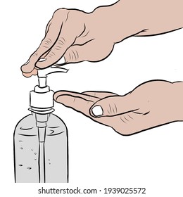 Vector illustration of hand push sanitizer isolated on white background