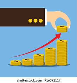 Vector illustration, Hand putting coin stack growth financial, save money and investment concept