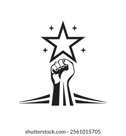 vector illustration a hand raising a star high conveying pride, reward, and success icon symbol 