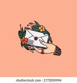 ilustración vectorial de una mano que recibe una carta. adecuado para plantillas, baners, tatuajes, papel tapiz y otros