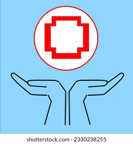 Vector illustration hand red cross clinic pharmaceutical life logo