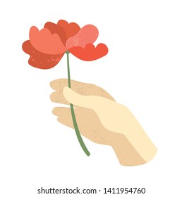 Vector illustration of hand with red flower
