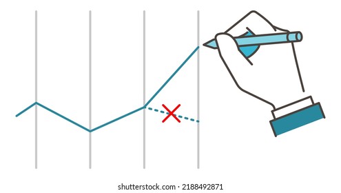 Vector Illustration Of A Hand Redrawing A Line Graph Of Business Performance For Upward Revision