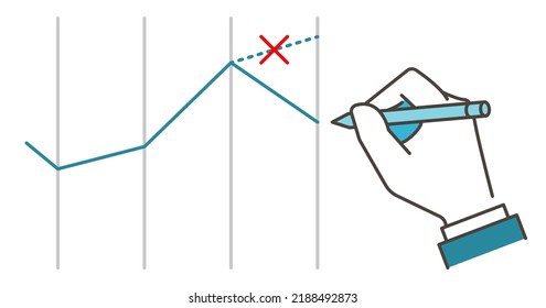 Vector Illustration Of A Hand Redrawing A Line Graph Of Business Performance For Downward Revision