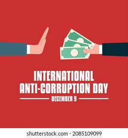 vector illustration, of a hand refusing to give bribes, as a banner or poster, International Anti-corruption Day.