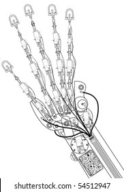 Vector Illustration Of An Hand Robot  Technical Drawing